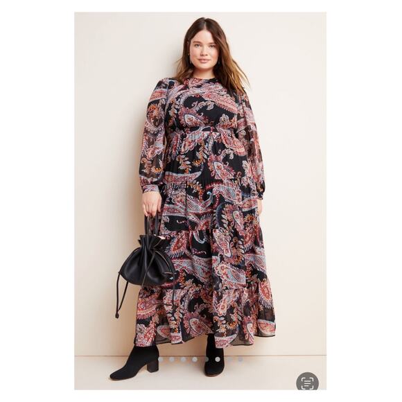 A+ Anthropologie Black Paisley Maxi Dress Sz.24W - Picture 1 of 15